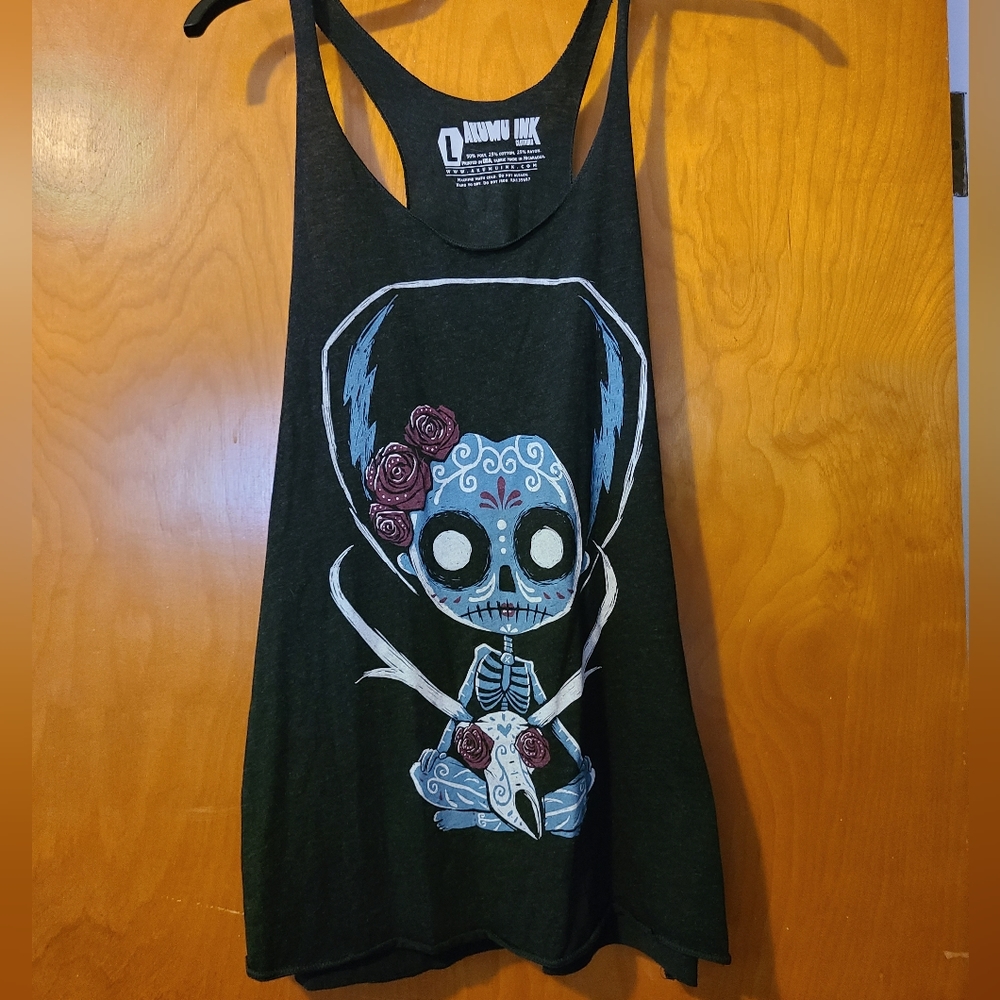 Akuma Ink Day of the Dead LG Heather Black Dark Gray Tank Top
